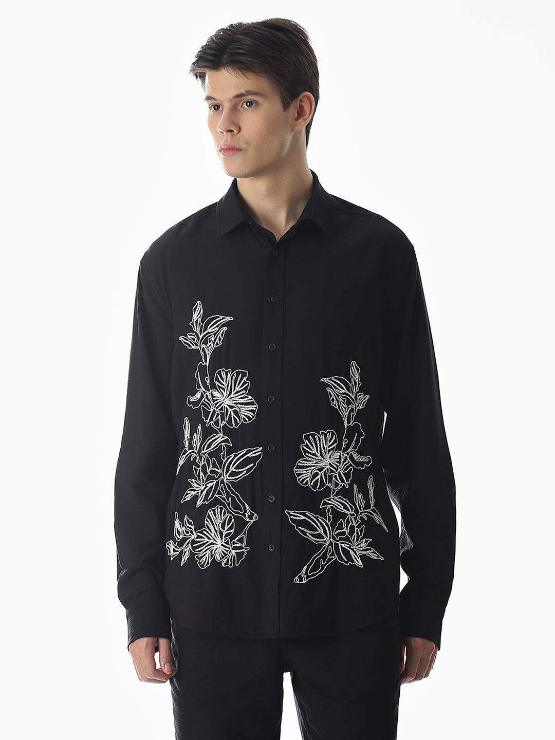 Black Embroidered Slim Fit Shirt