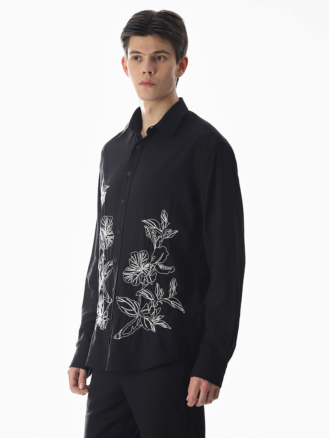 Black Embroidered Slim Fit Shirt