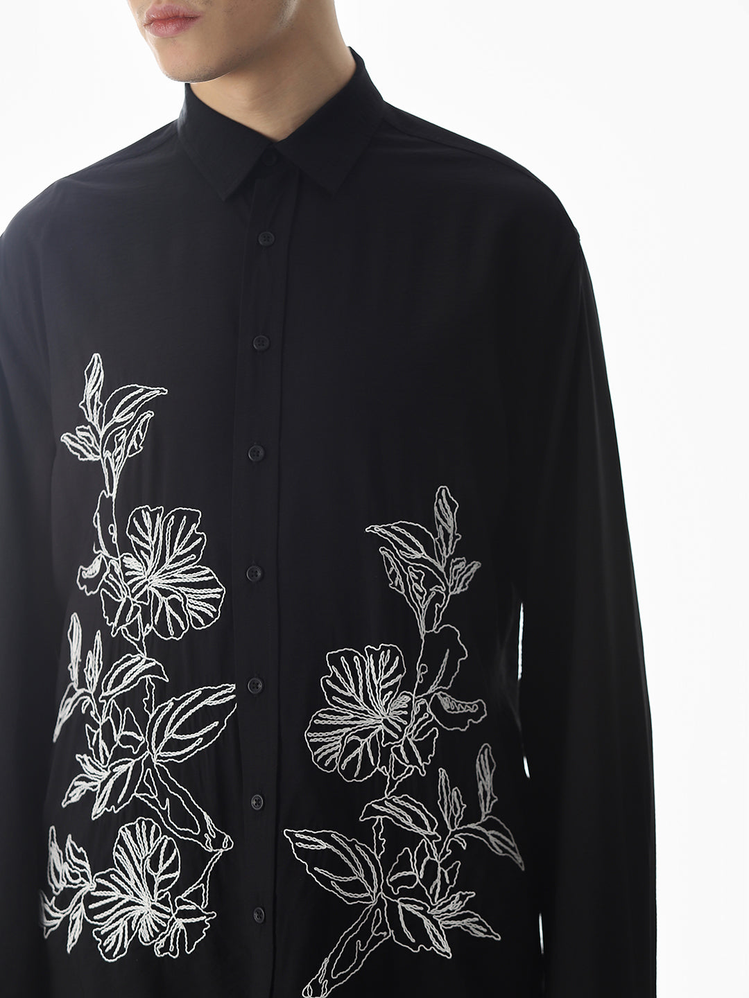 Black Embroidered Slim Fit Shirt
