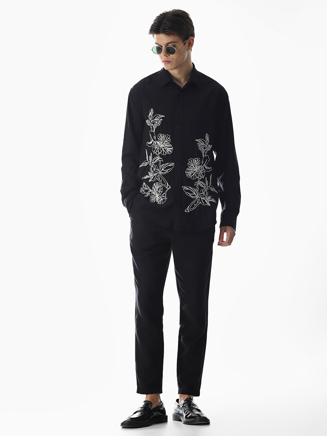 Black Embroidered Slim Fit Shirt