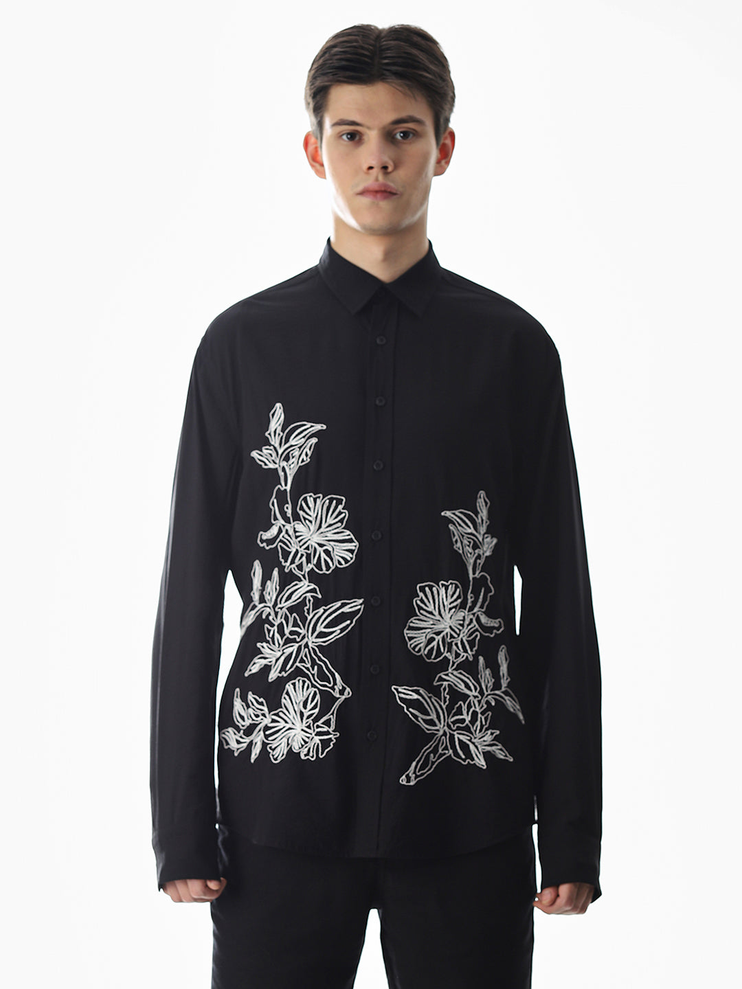 Black Embroidered Slim Fit Shirt