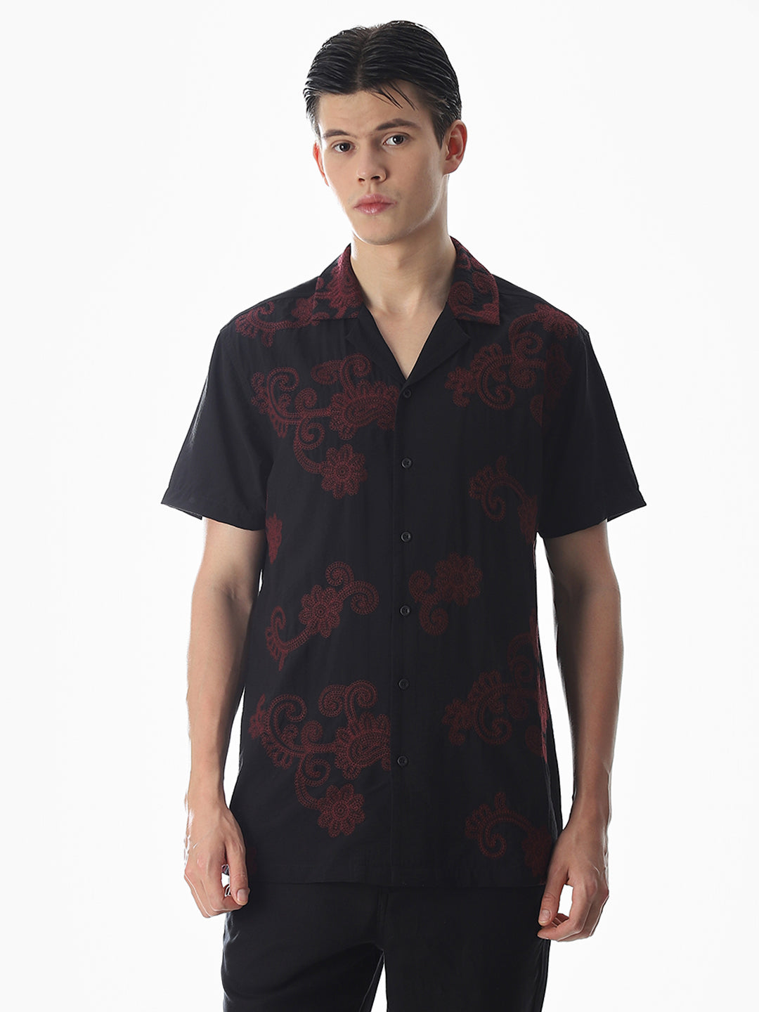 Black Embroidered Comfort Fit Shirt