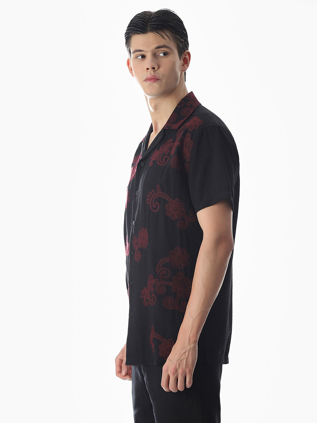 Black Embroidered Comfort Fit Shirt