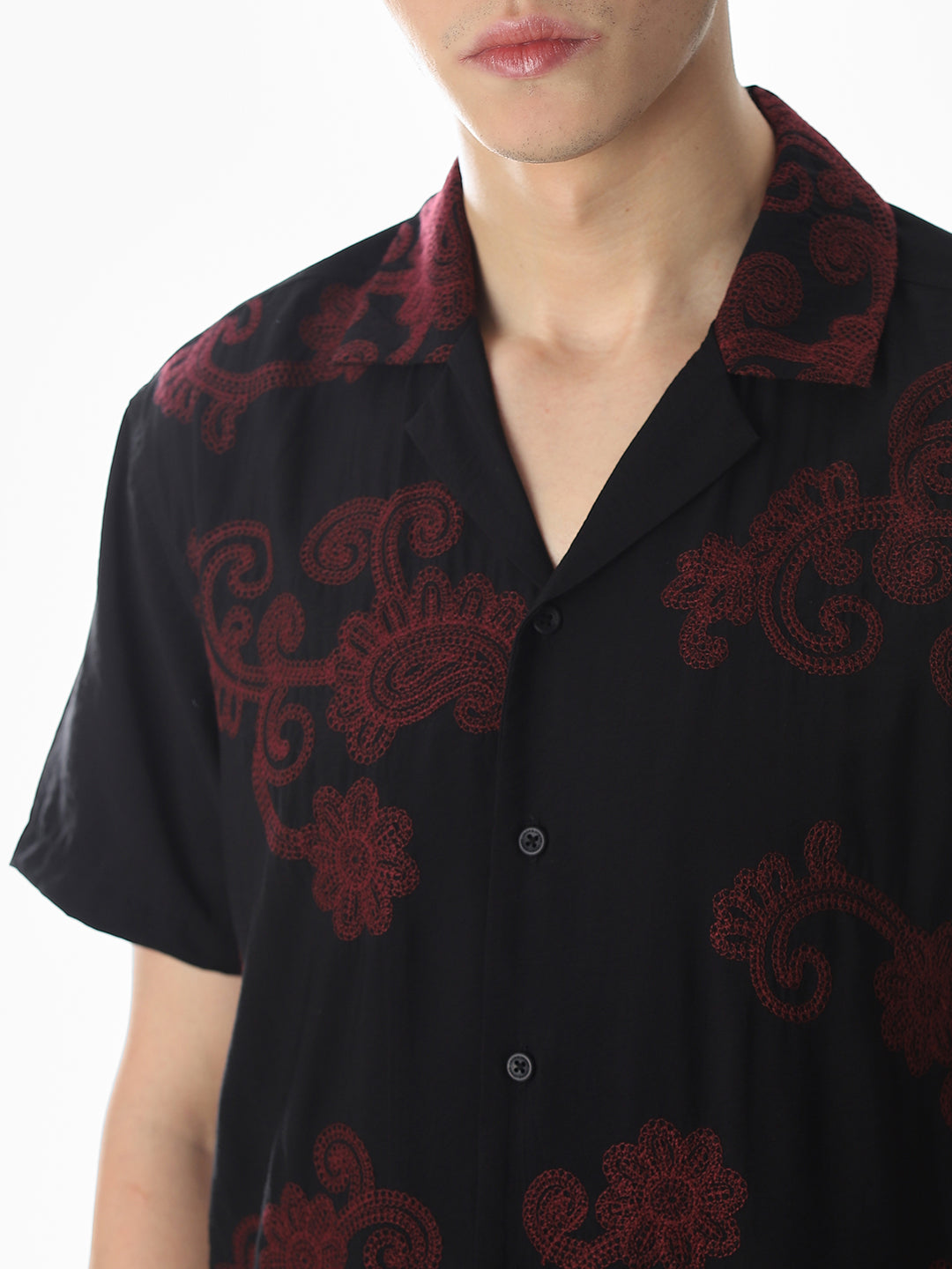 Black Embroidered Comfort Fit Shirt