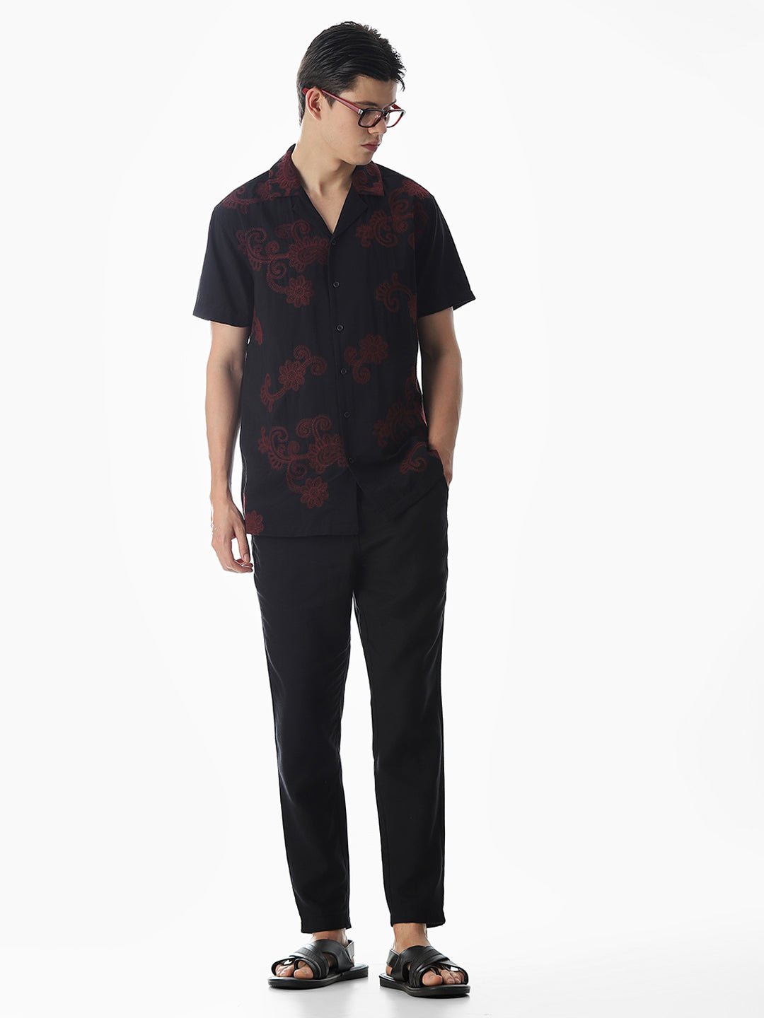 Black Embroidered Comfort Fit Shirt