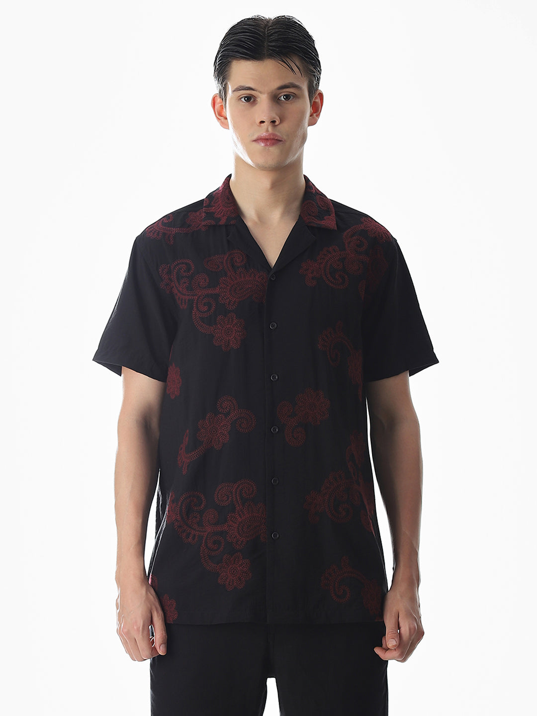 Black Embroidered Comfort Fit Shirt