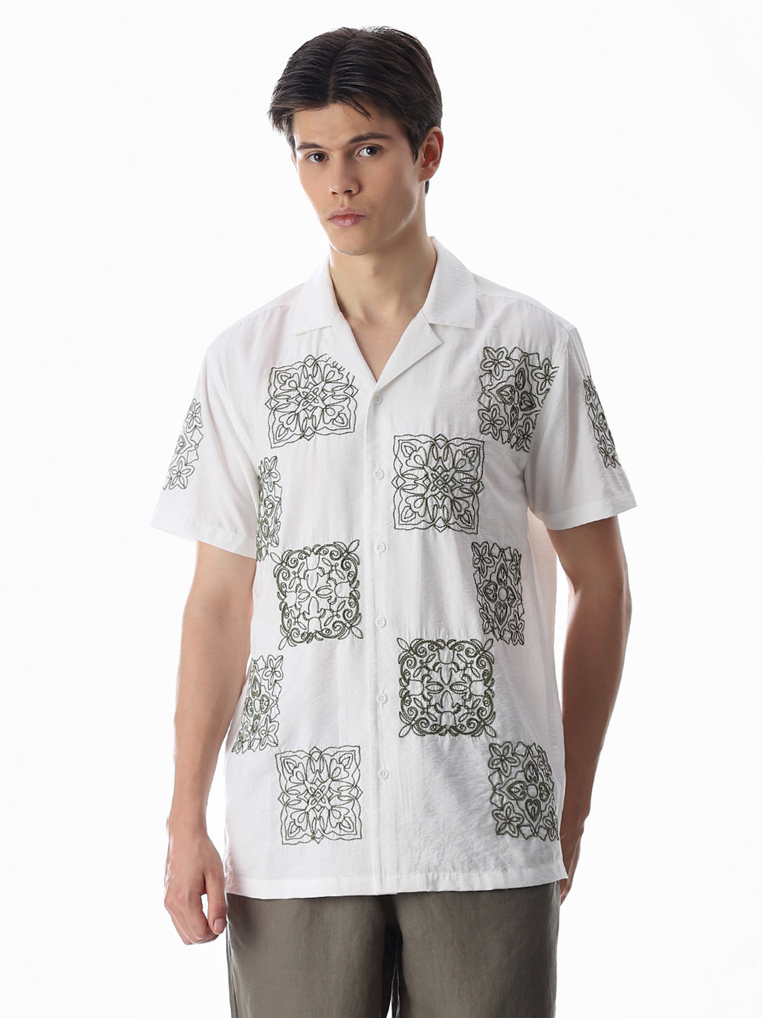 White Embroidered Comfort Fit Shirt