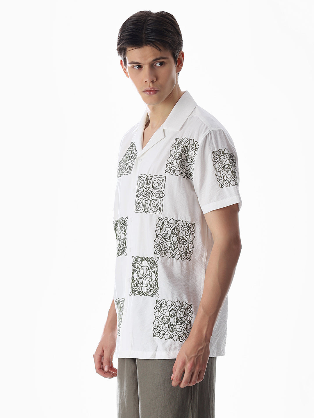 White Embroidered Comfort Fit Shirt