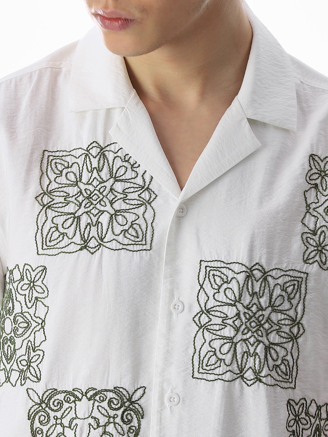 White Embroidered Comfort Fit Shirt