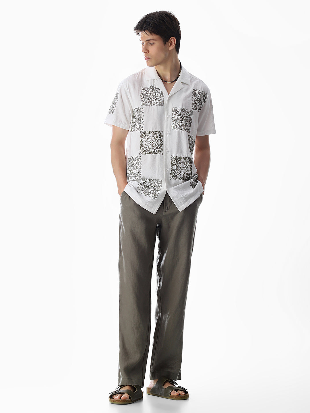 White Embroidered Comfort Fit Shirt