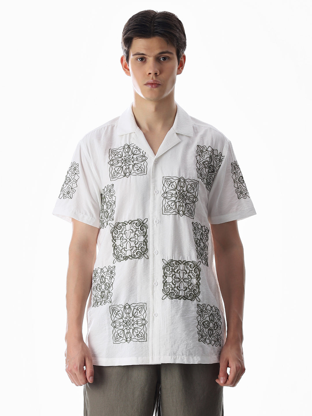 White Embroidered Comfort Fit Shirt