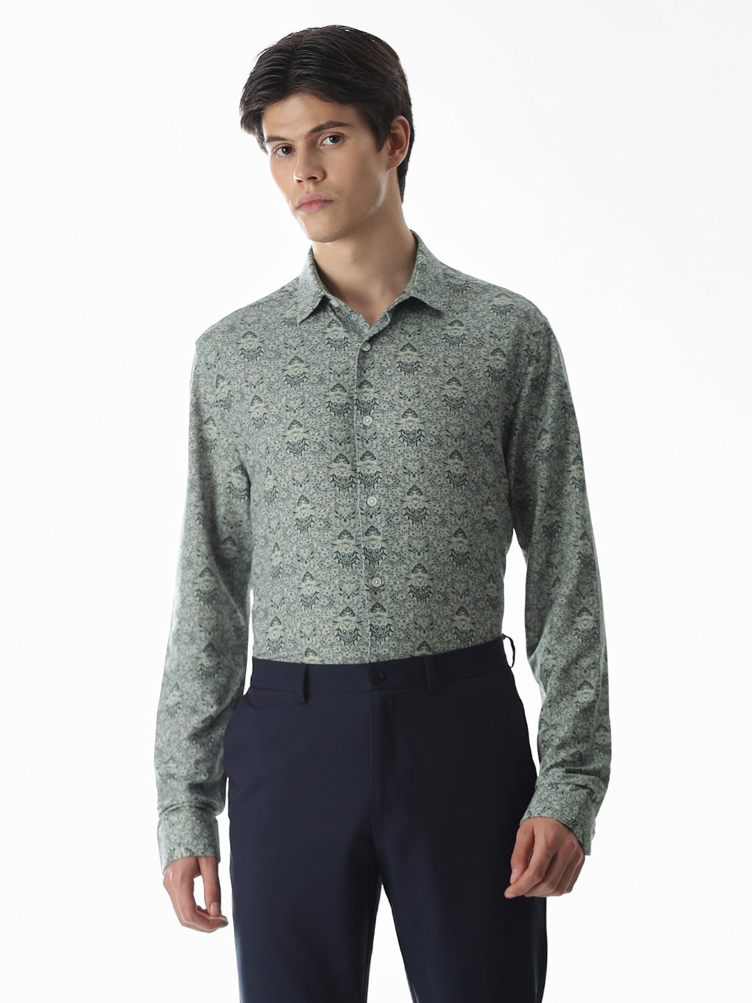 Green Printed Viscose Blend Shirt