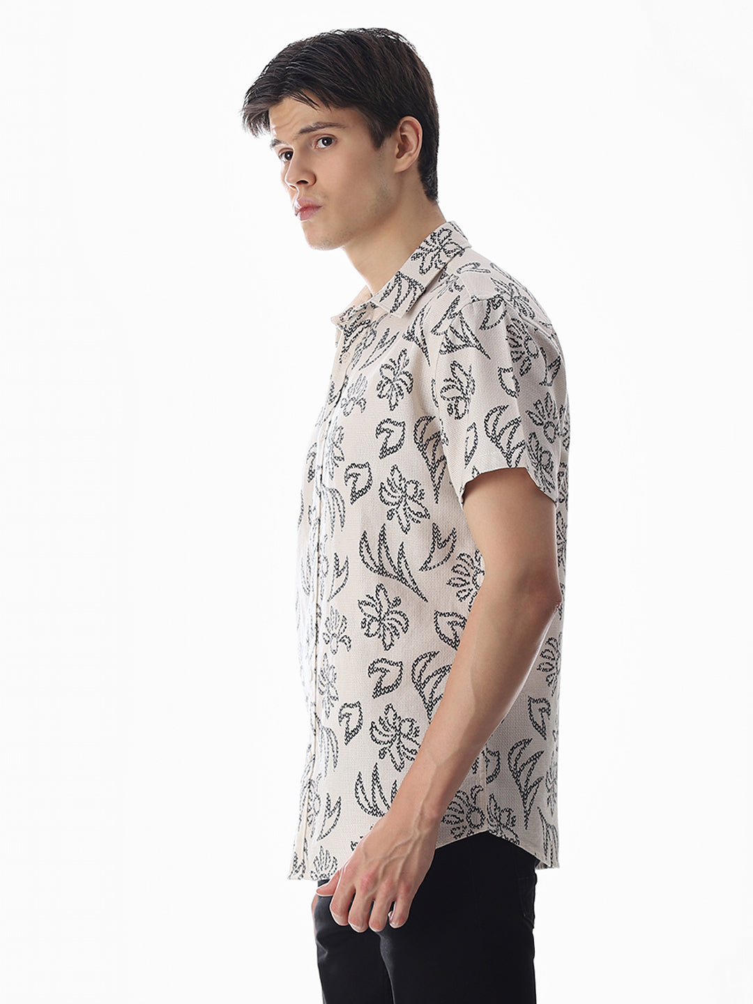 Beige Printed Comfort Fit Shirt