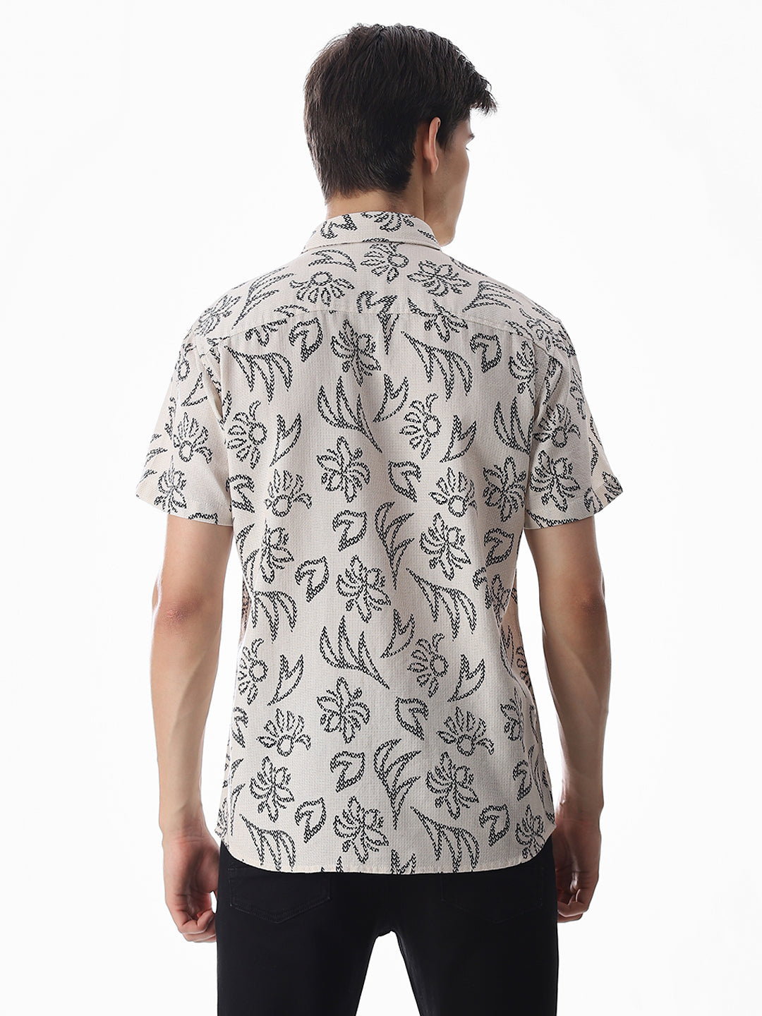 Beige Printed Comfort Fit Shirt