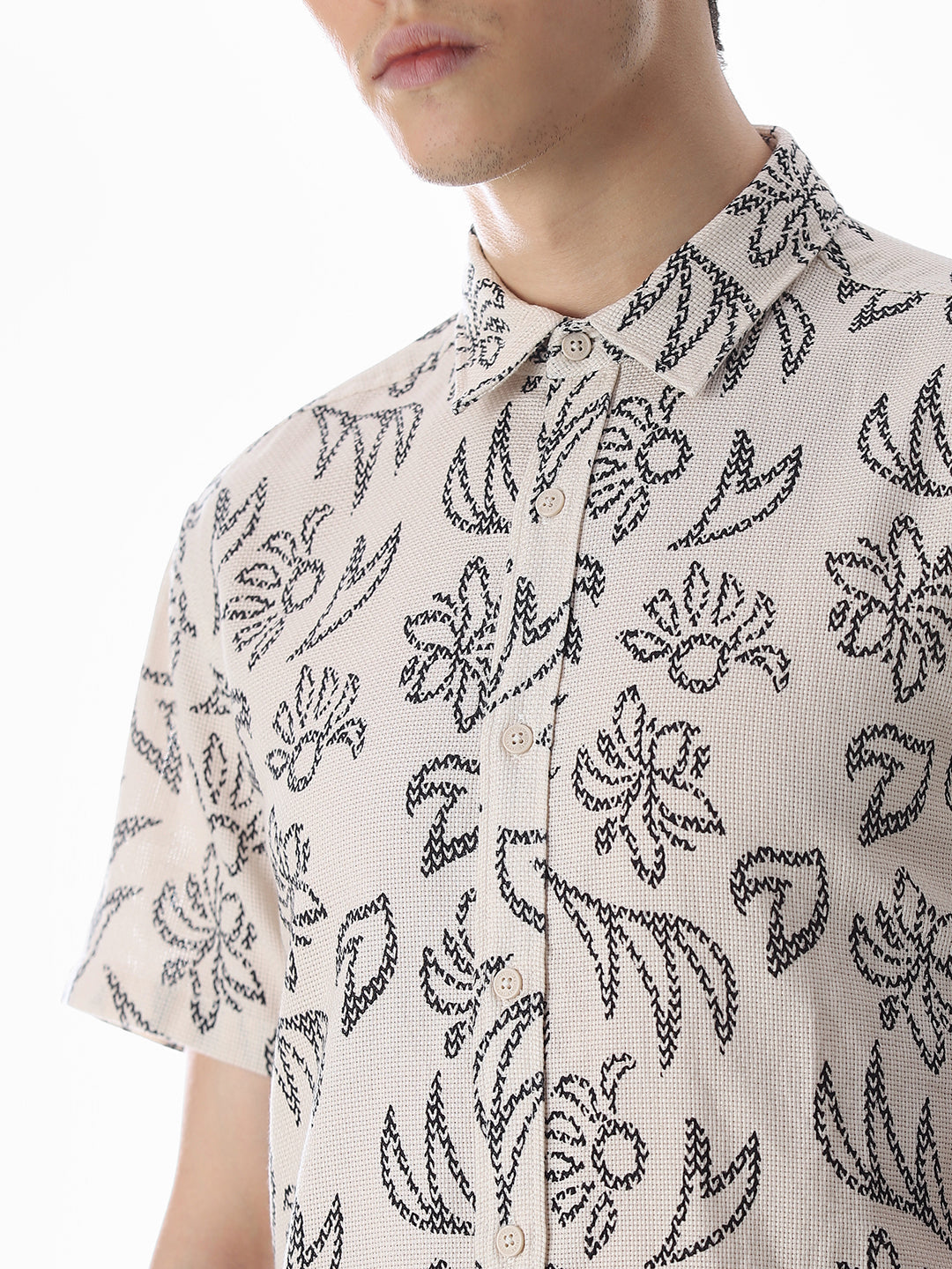 Beige Printed Comfort Fit Shirt