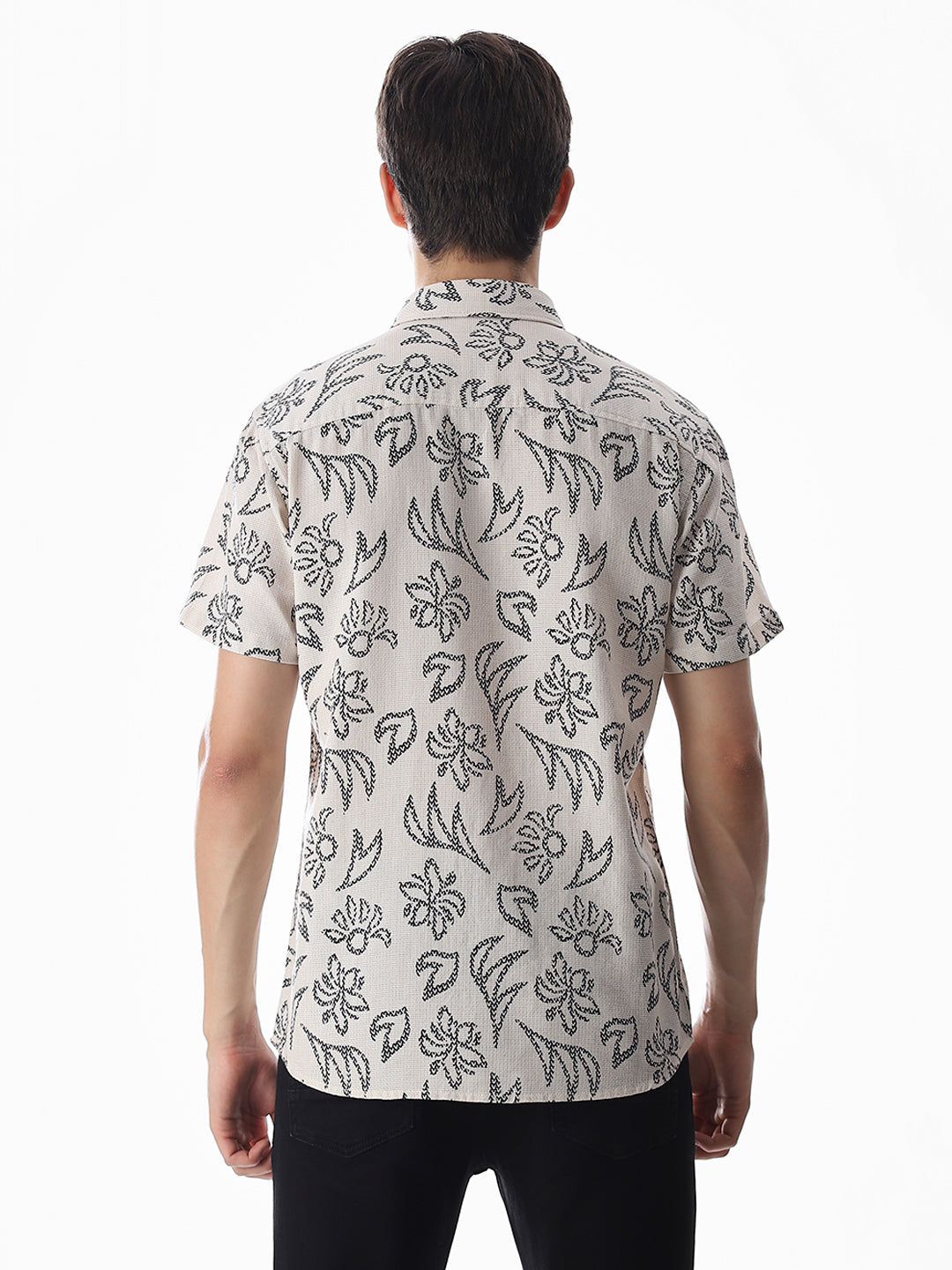 Beige Printed Comfort Fit Shirt