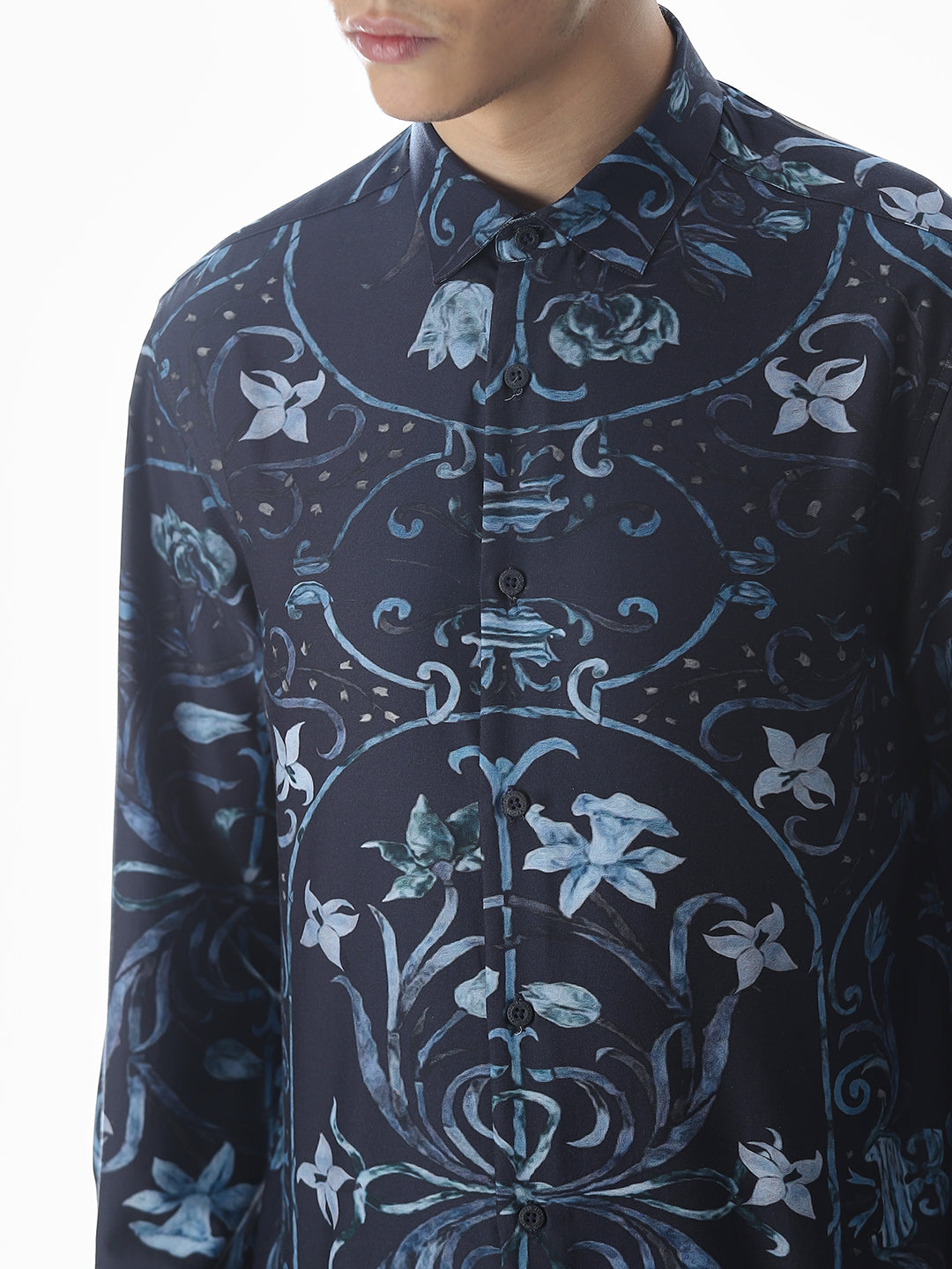 Dark Blue Printed Cotton Shirt
