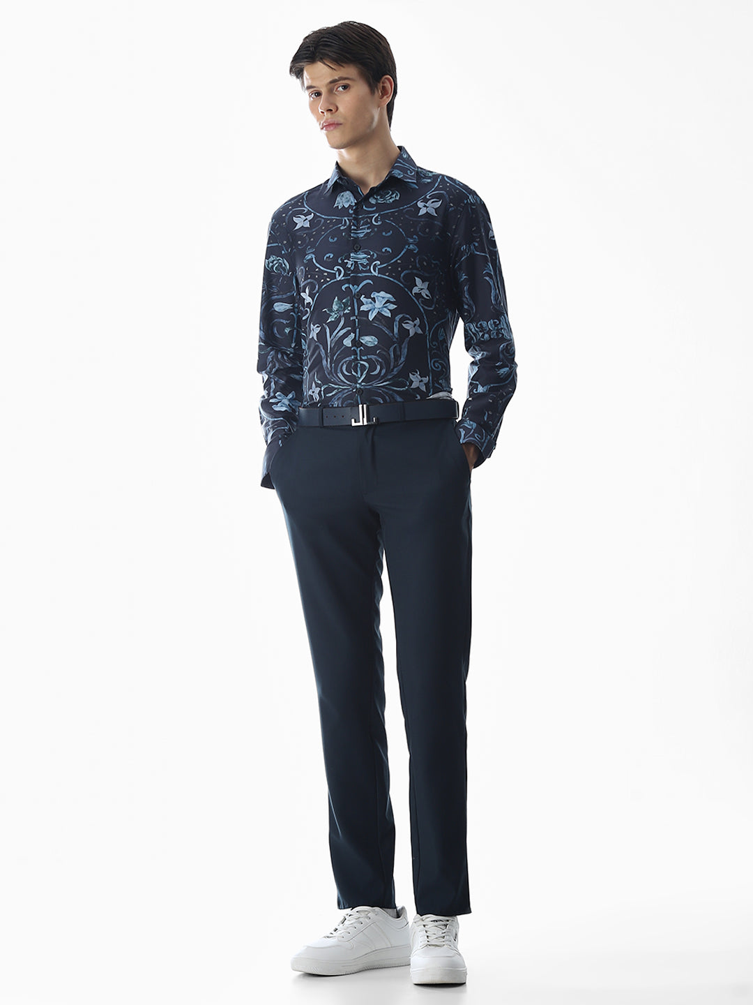 Dark Blue Printed Cotton Shirt