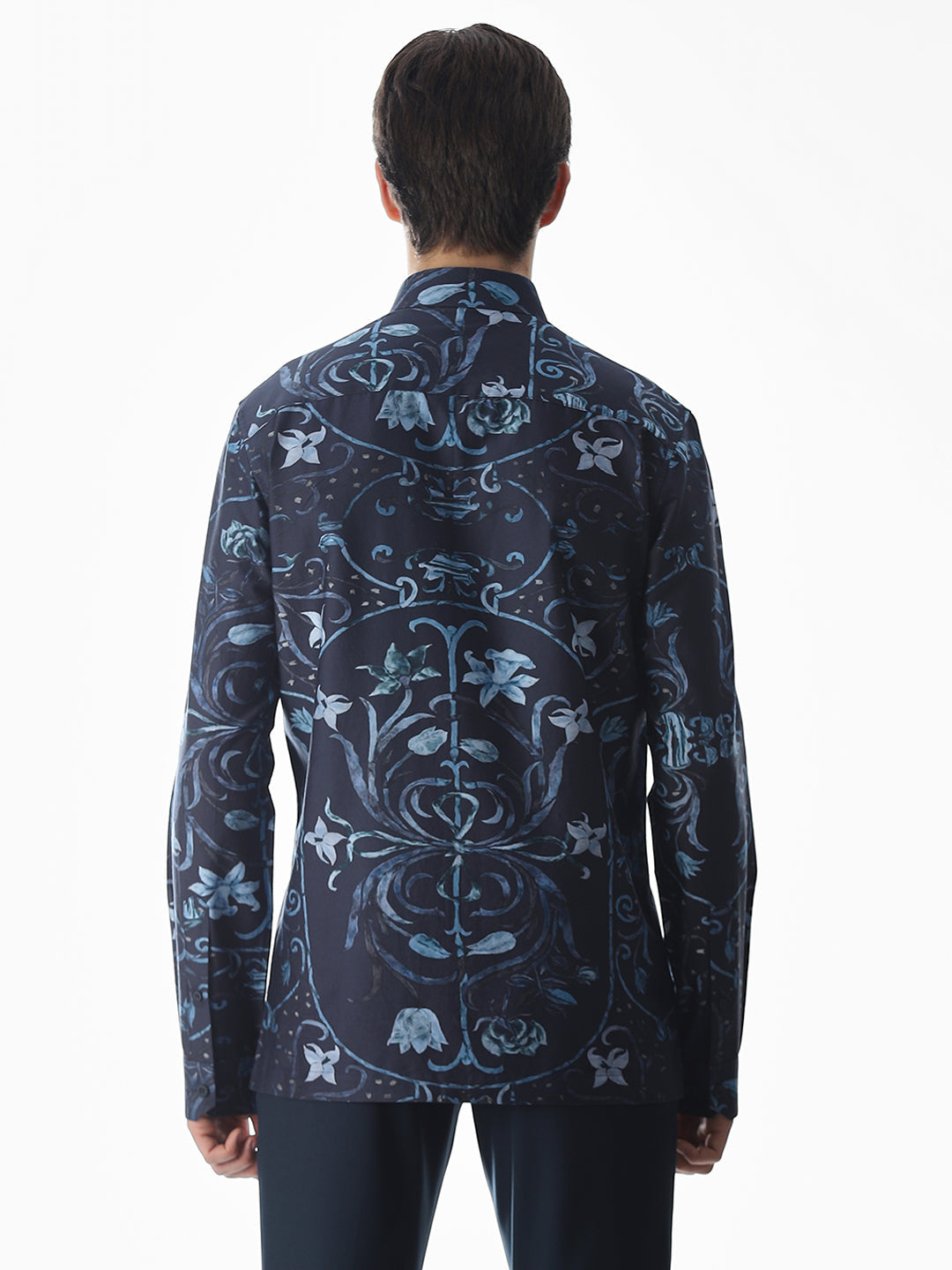 Dark Blue Printed Cotton Shirt