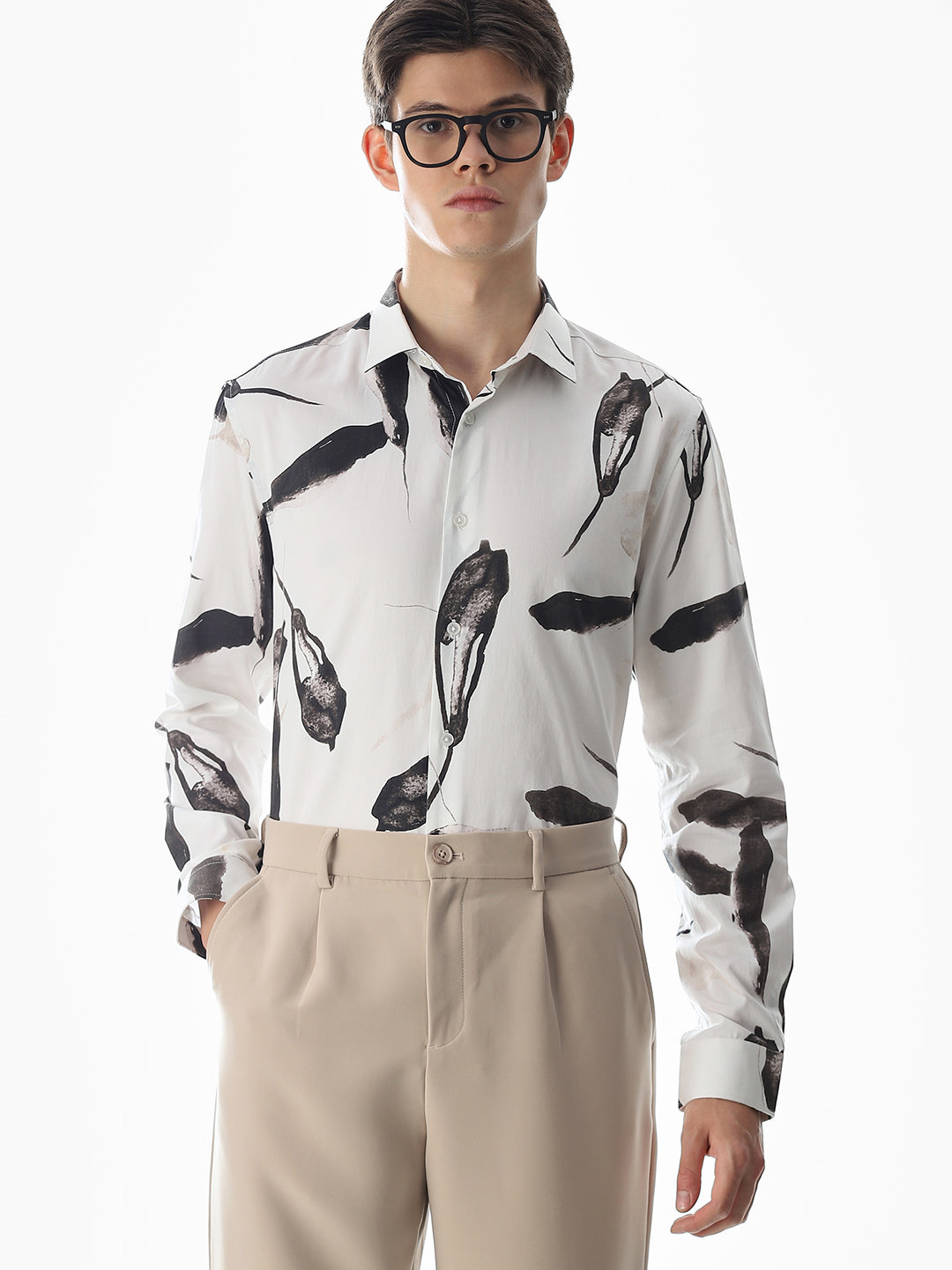 White Printed Cotton Shirt