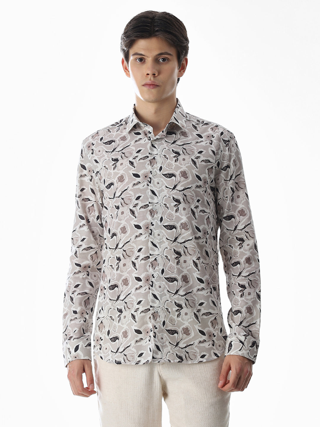 Beige Printed Cotton Shirt