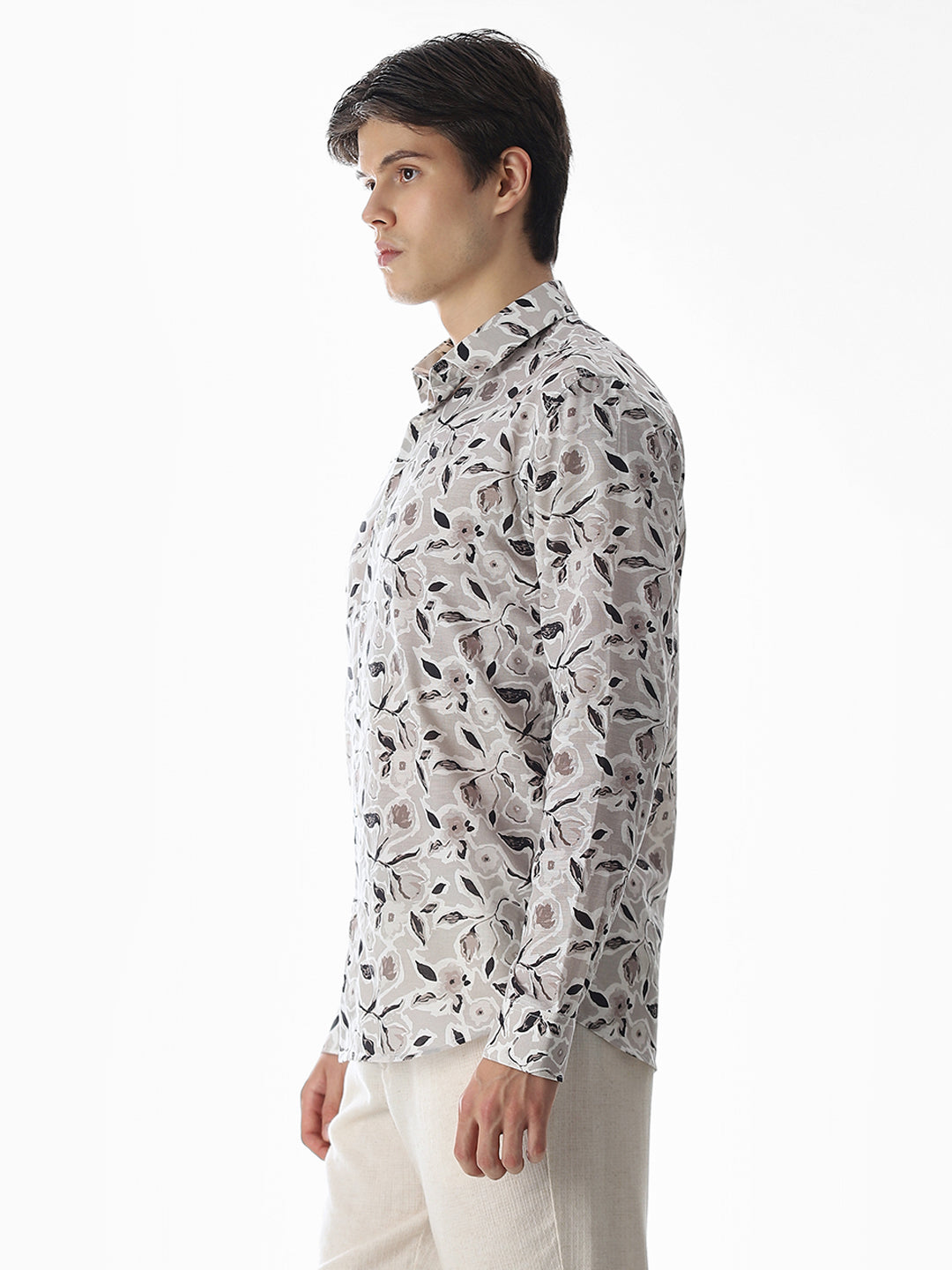 Beige Printed Cotton Shirt