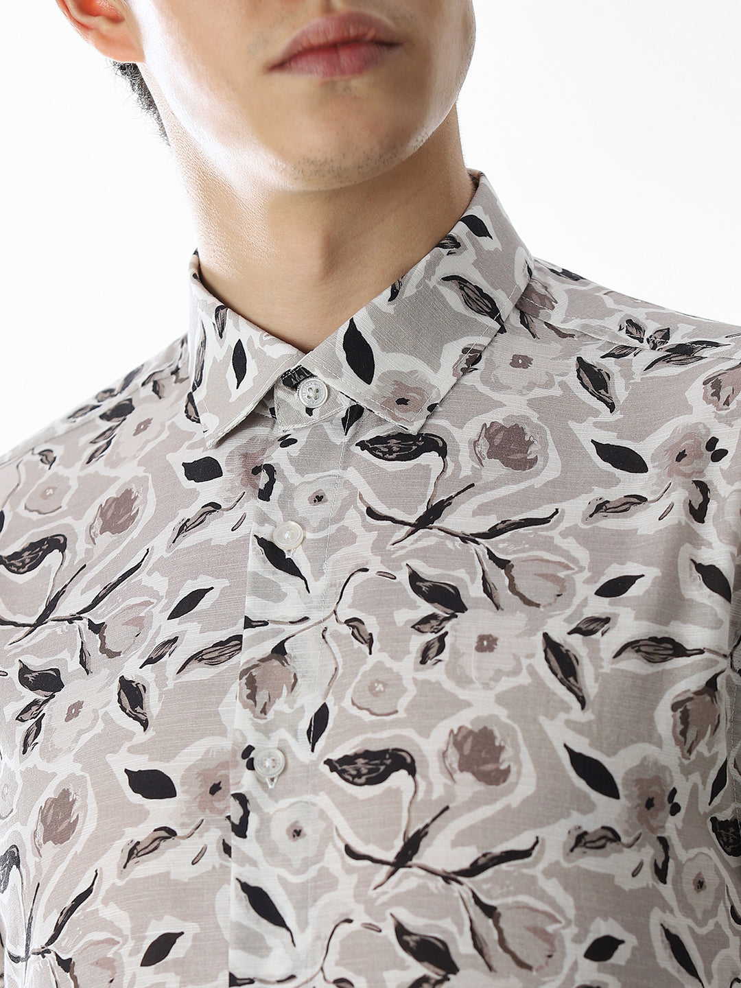 Beige Printed Cotton Shirt