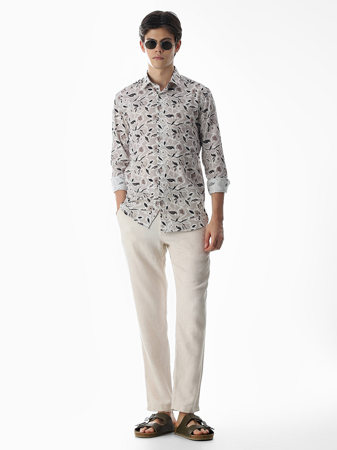 Beige Printed Cotton Shirt