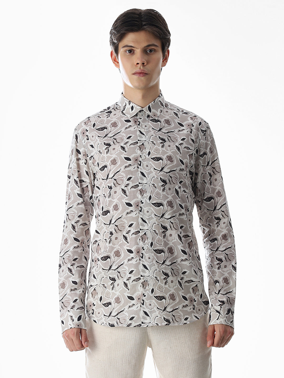 Beige Printed Cotton Shirt