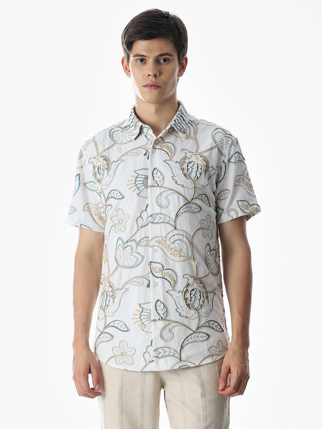 Floral Embroidered Cotton Shirt