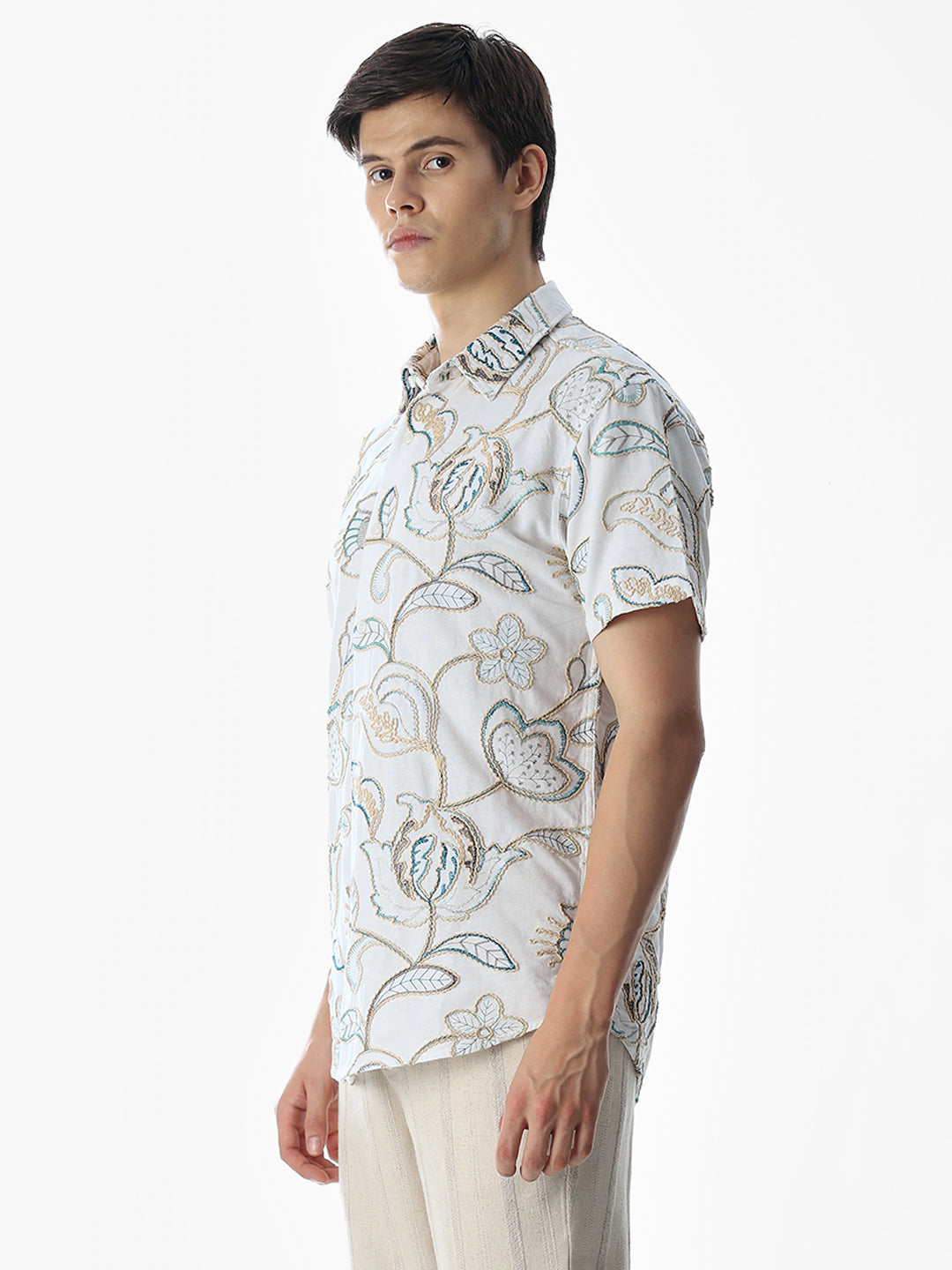 Floral Embroidered Cotton Shirt