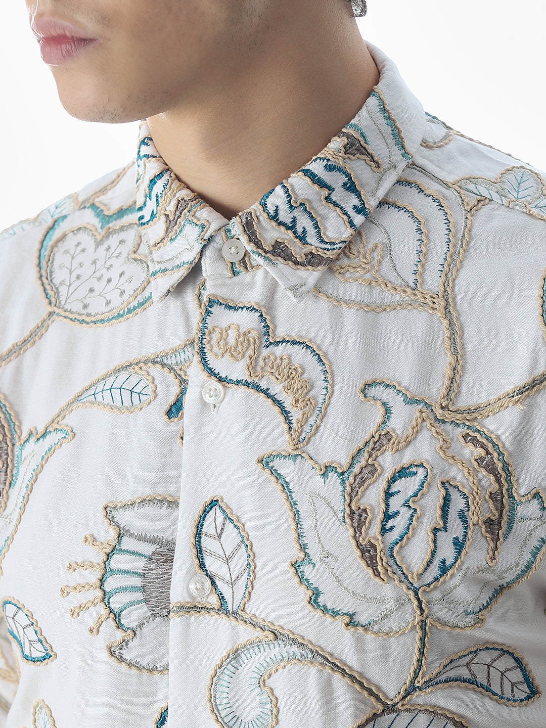 Floral Embroidered Cotton Shirt
