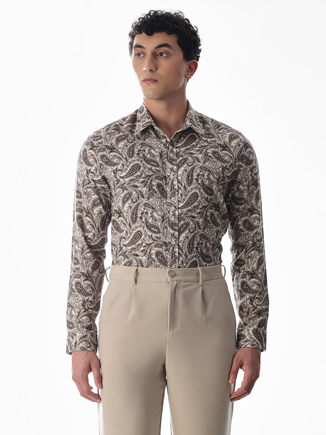 Brown Paisley Print Cotton Shirt