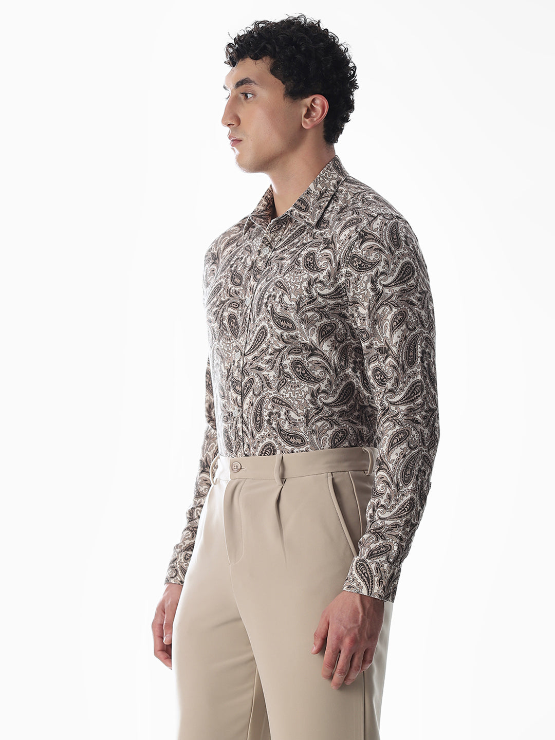 Brown Paisley Print Cotton Shirt