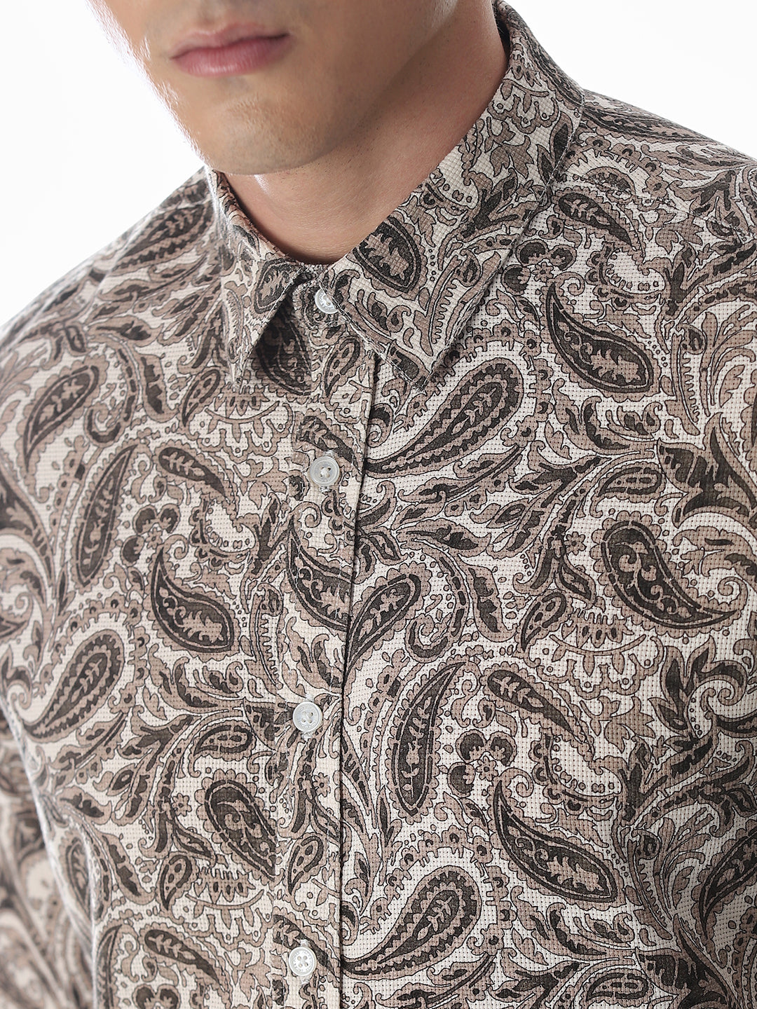 Brown Paisley Print Cotton Shirt