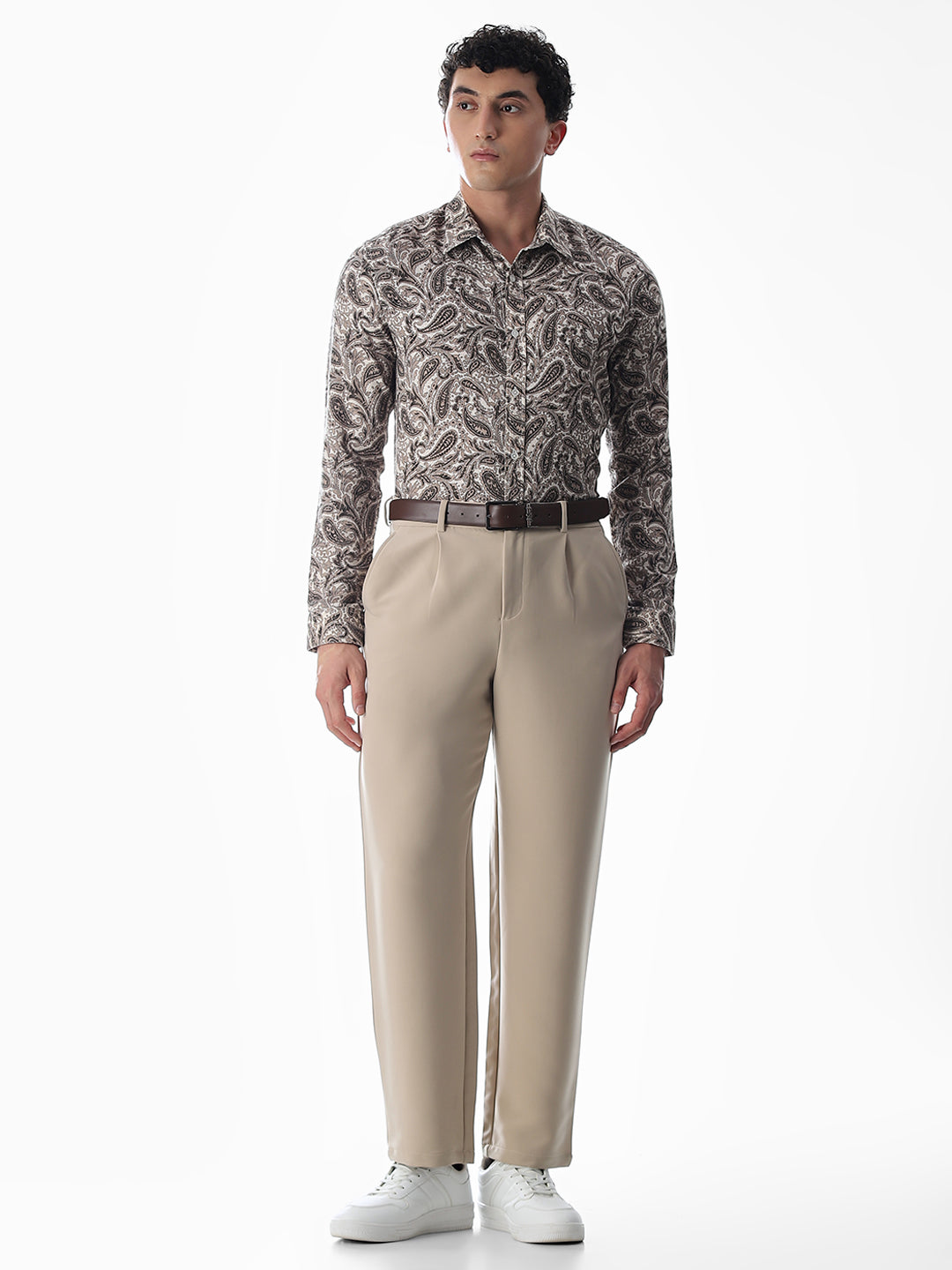 Brown Paisley Print Cotton Shirt