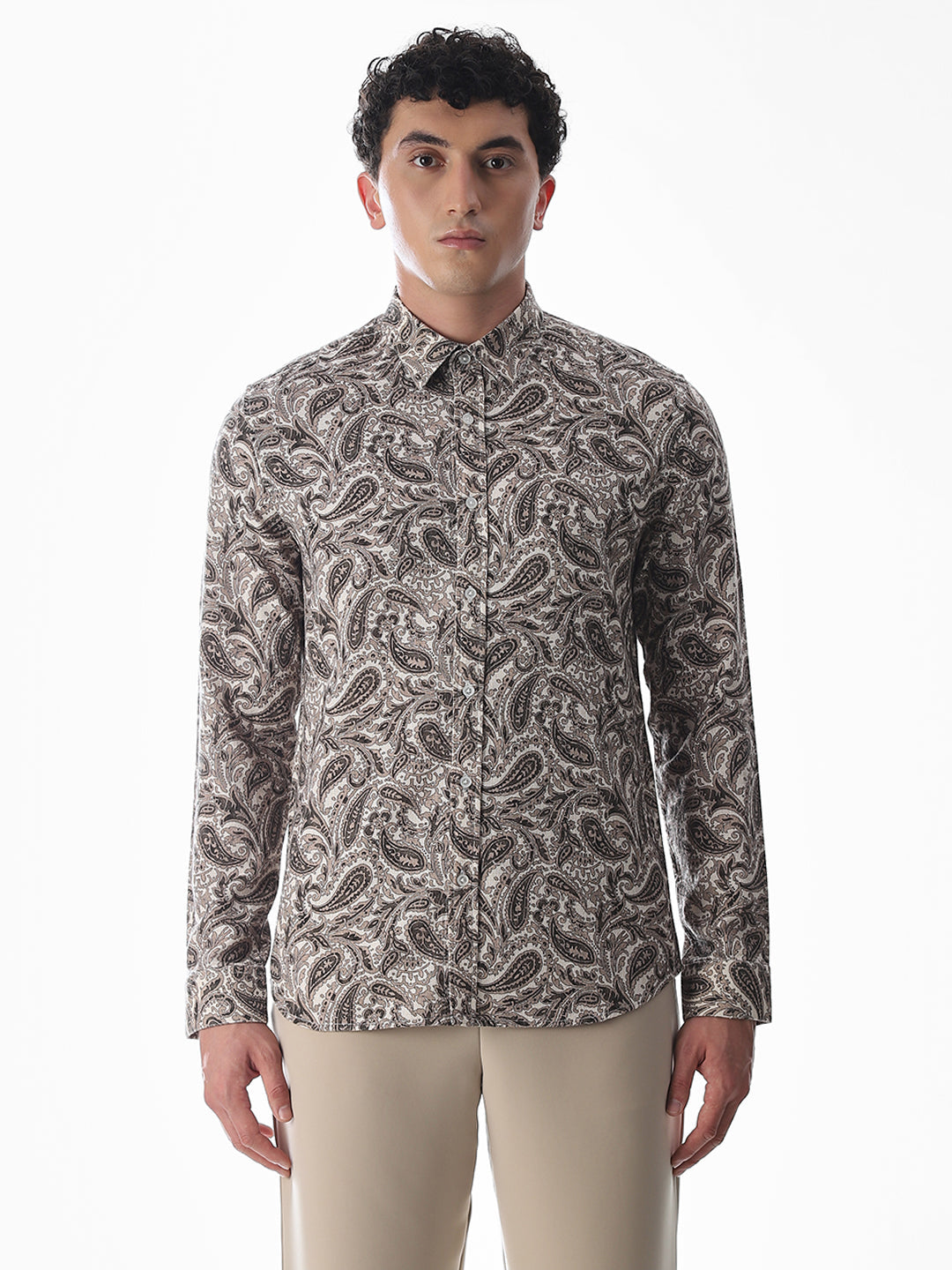 Brown Paisley Print Cotton Shirt