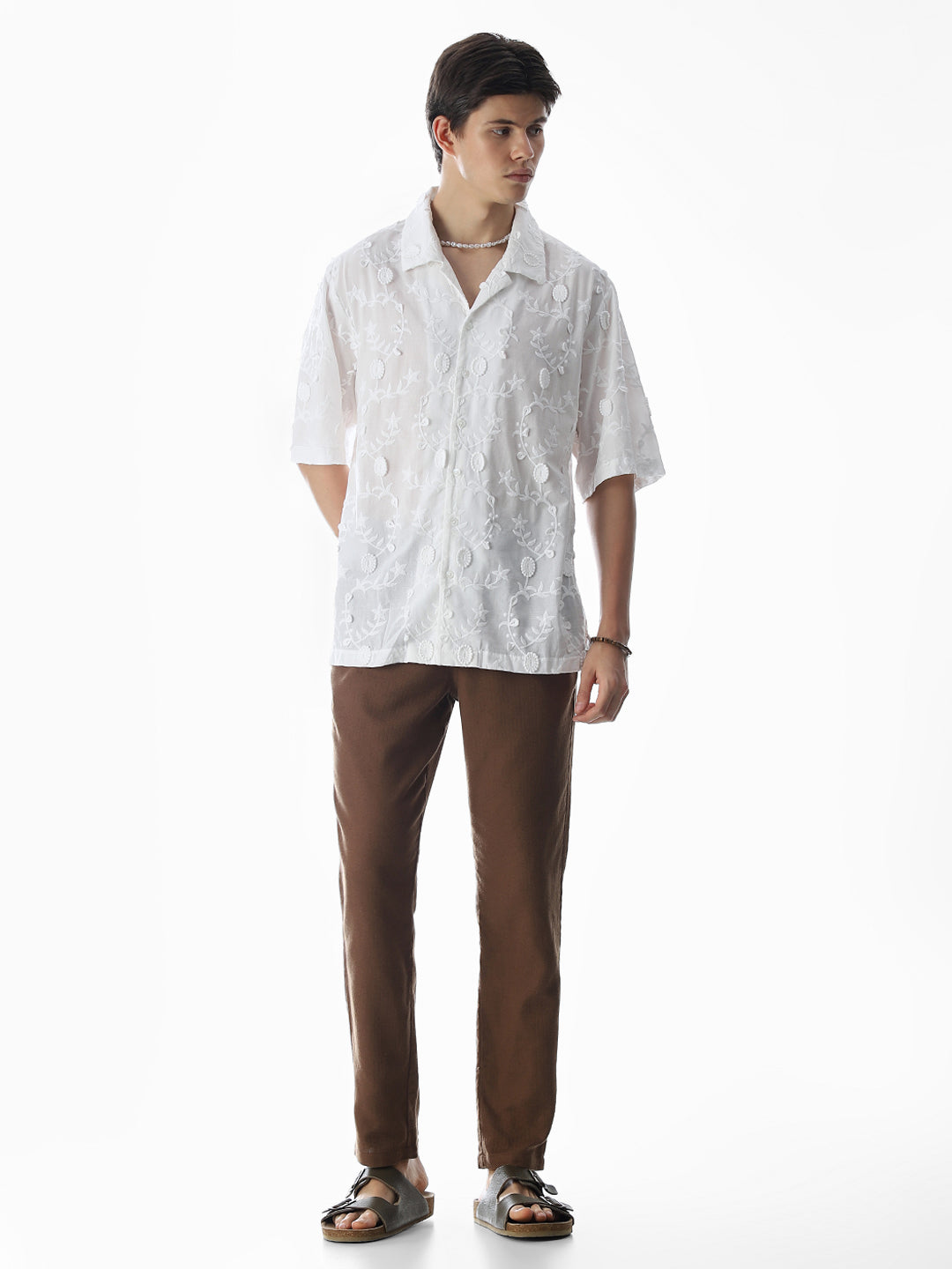 White Embroidered Oversized Shirt