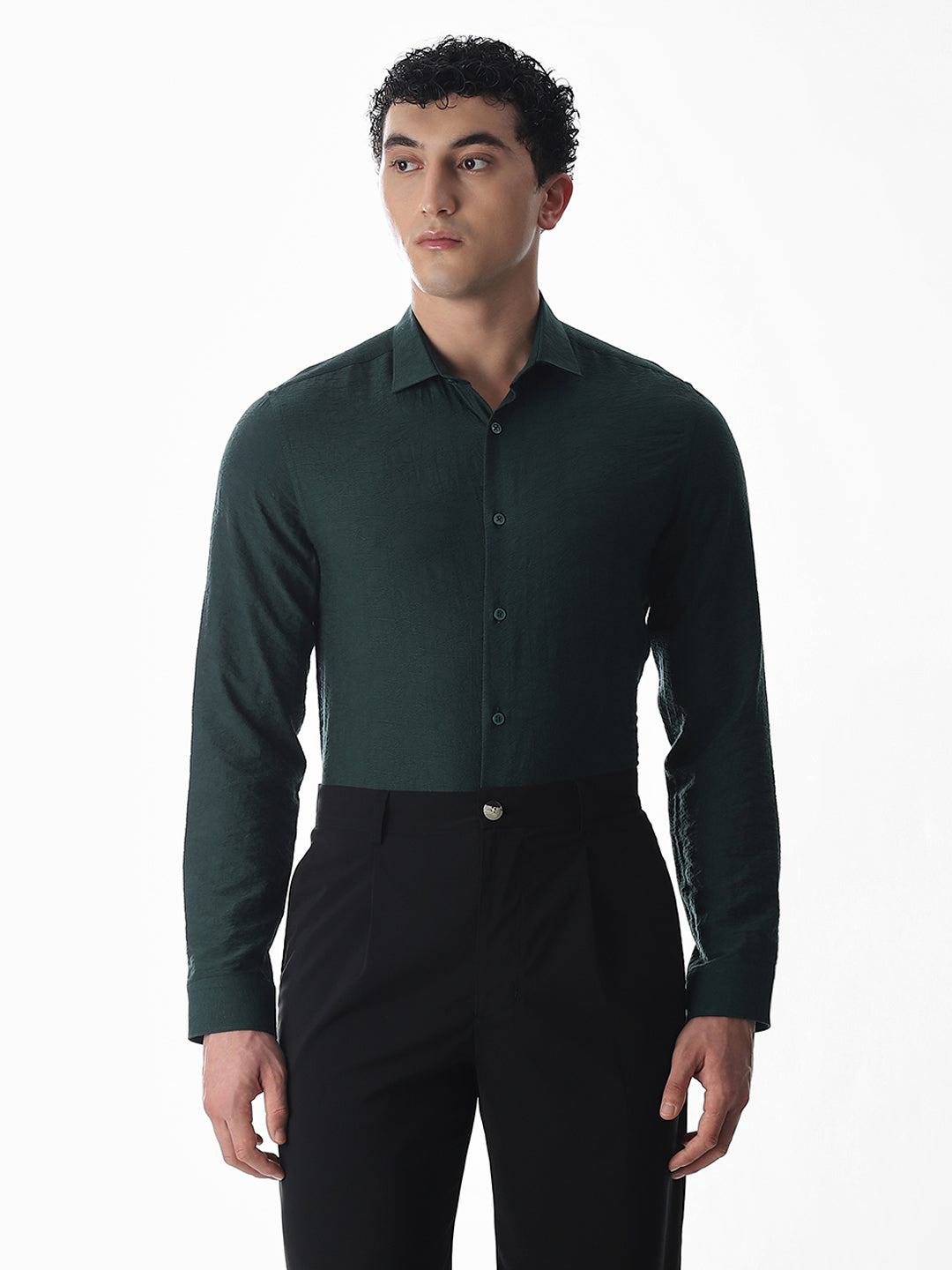 Slim Fit Dobby Shirt - Green