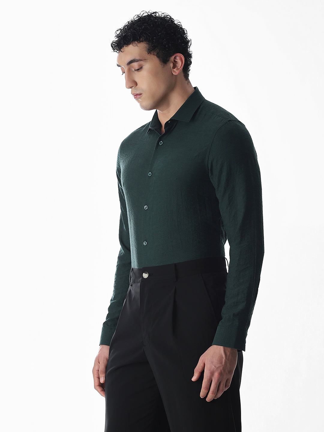 Slim Fit Dobby Shirt - Green