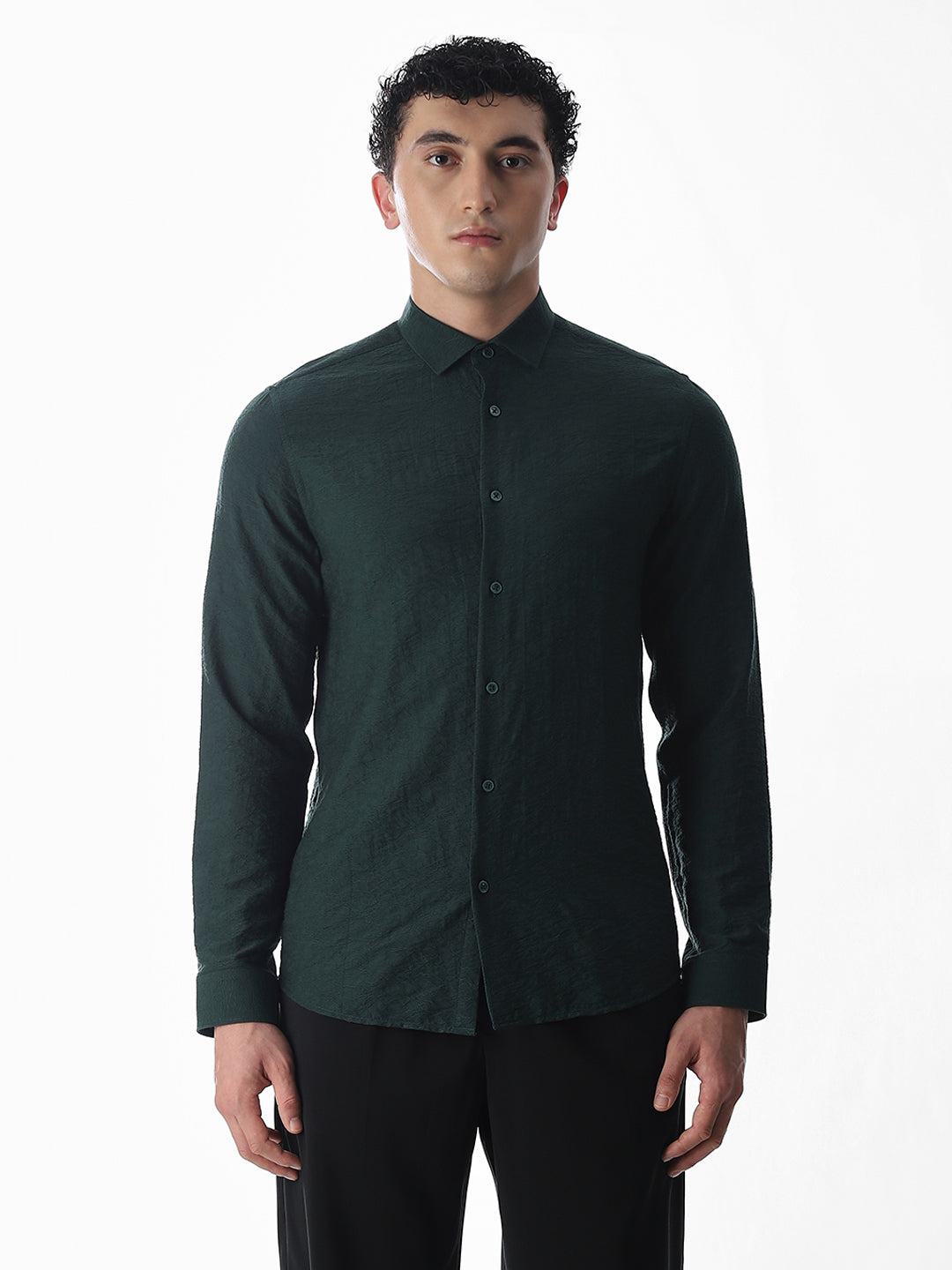Slim Fit Dobby Shirt - Green