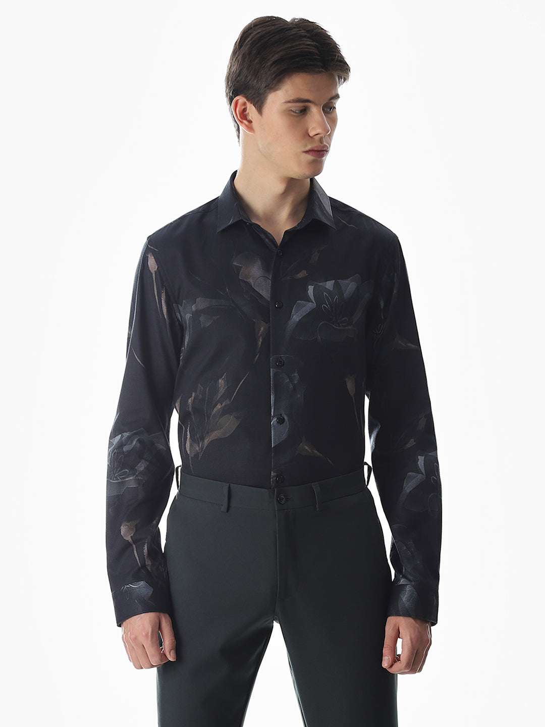 Black Floral Cotton Shirt