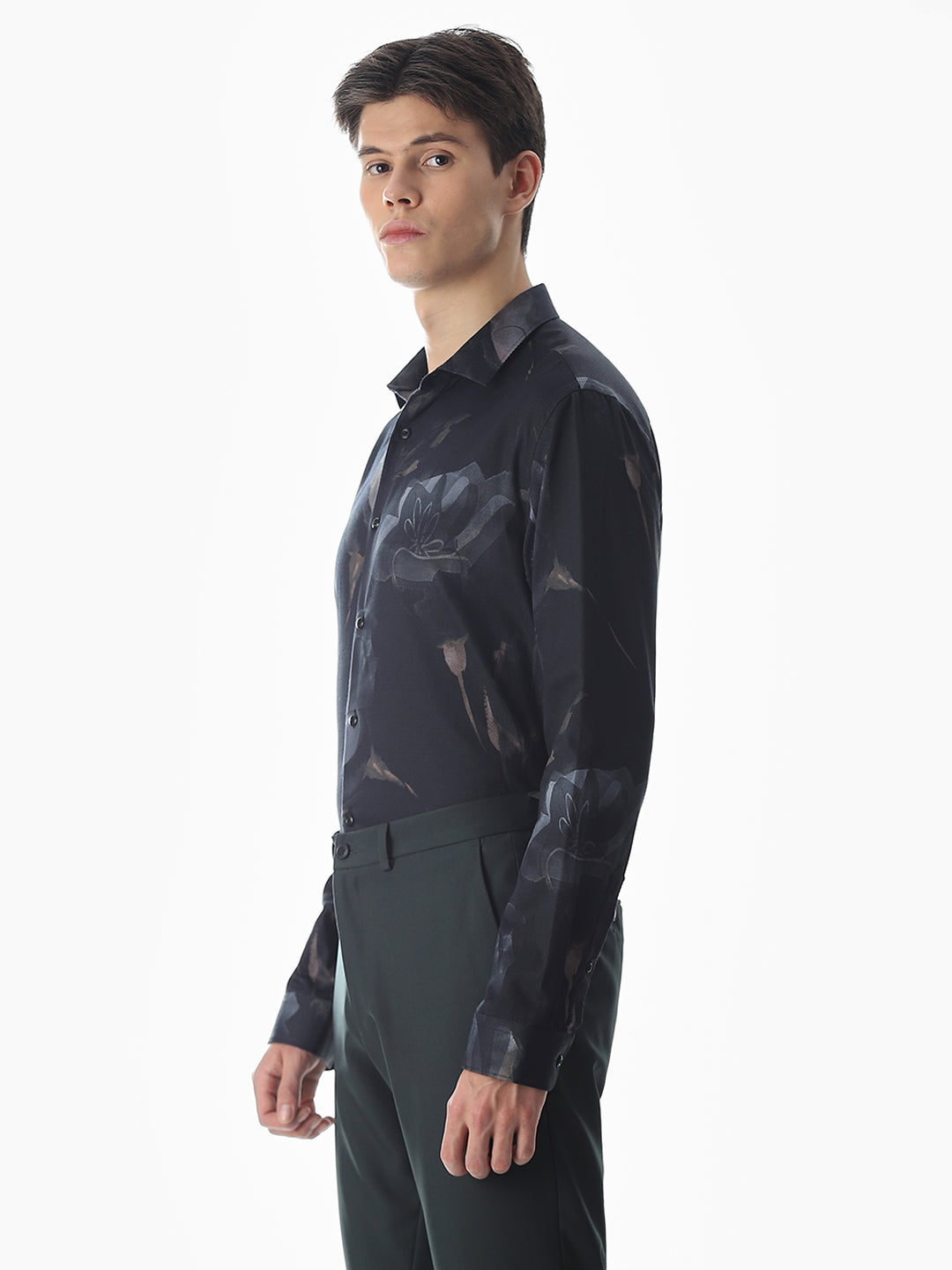 Black Floral Cotton Shirt