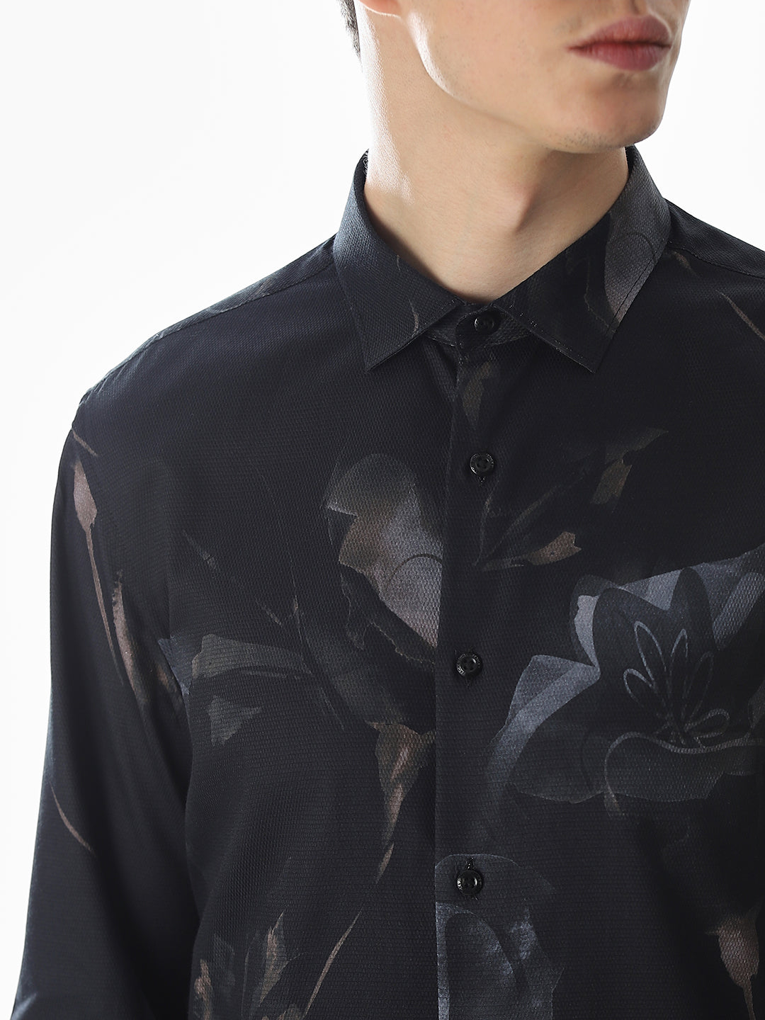 Black Floral Cotton Shirt