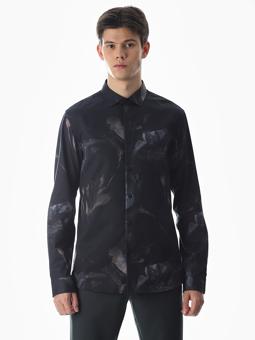 Black Floral Cotton Shirt