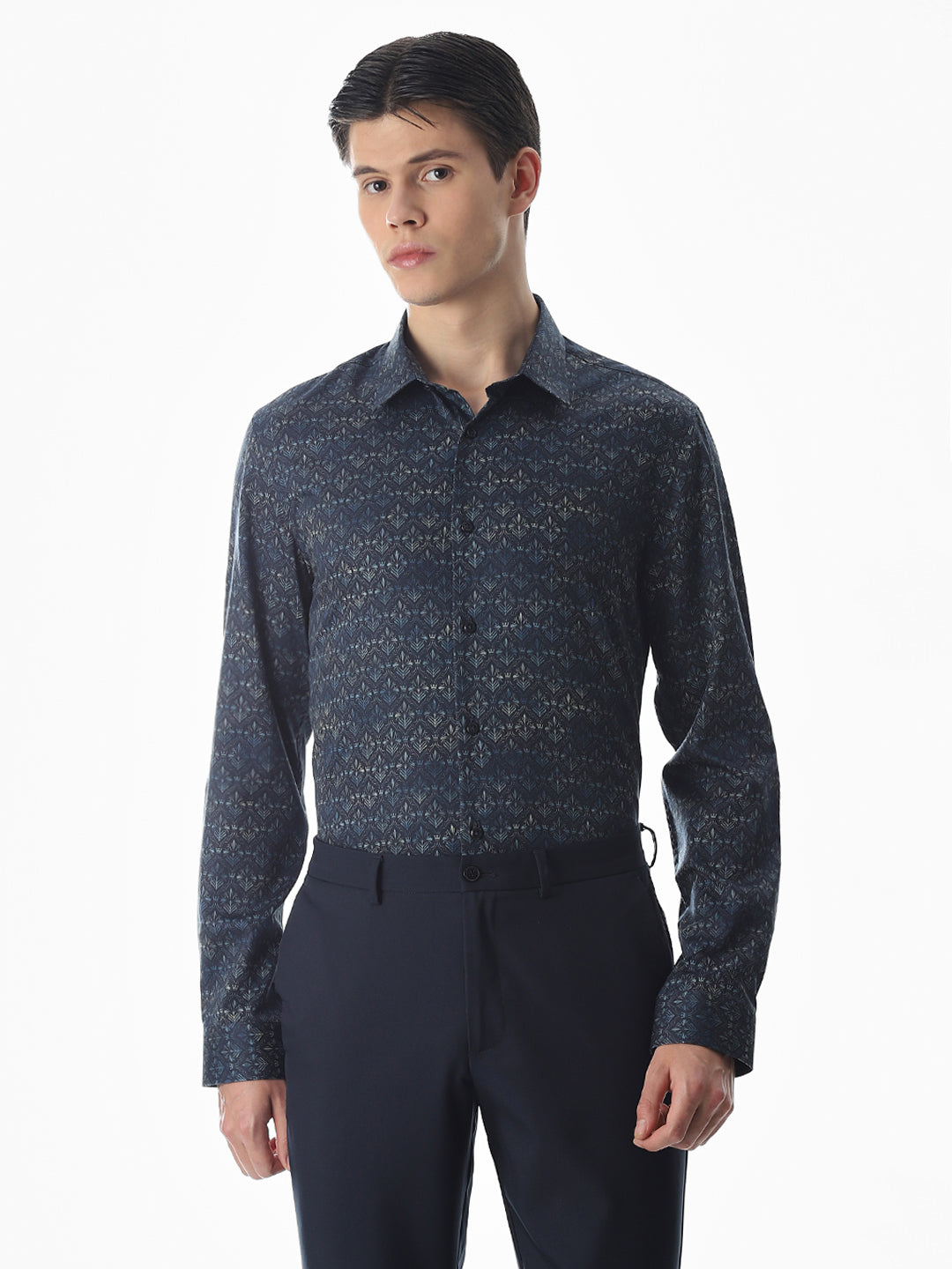 Dark Blue Printed Cotton Shirt