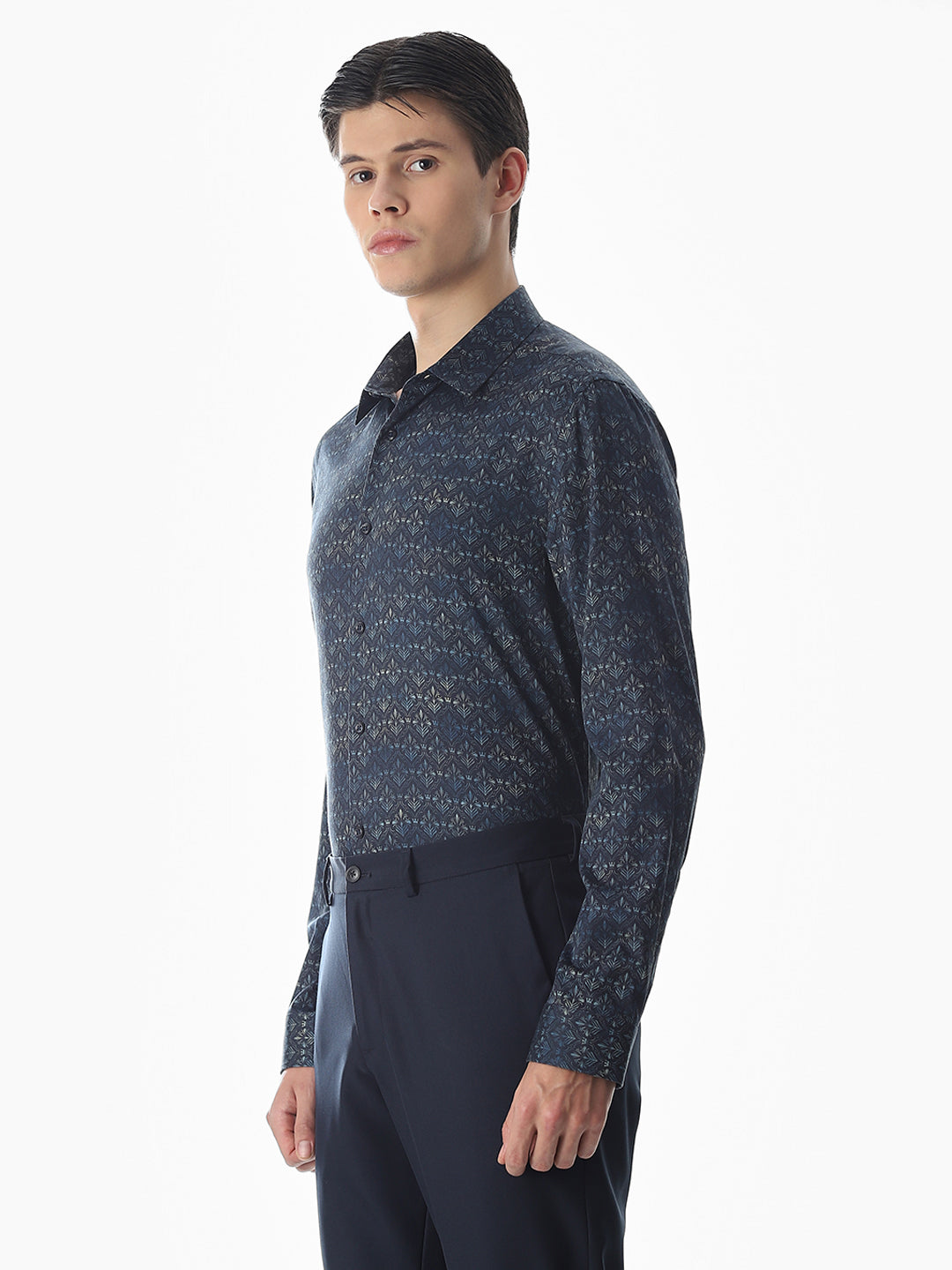 Dark Blue Printed Cotton Shirt