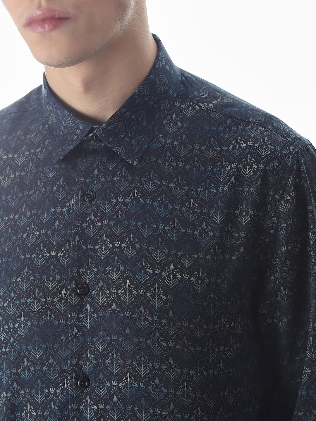 Dark Blue Printed Cotton Shirt