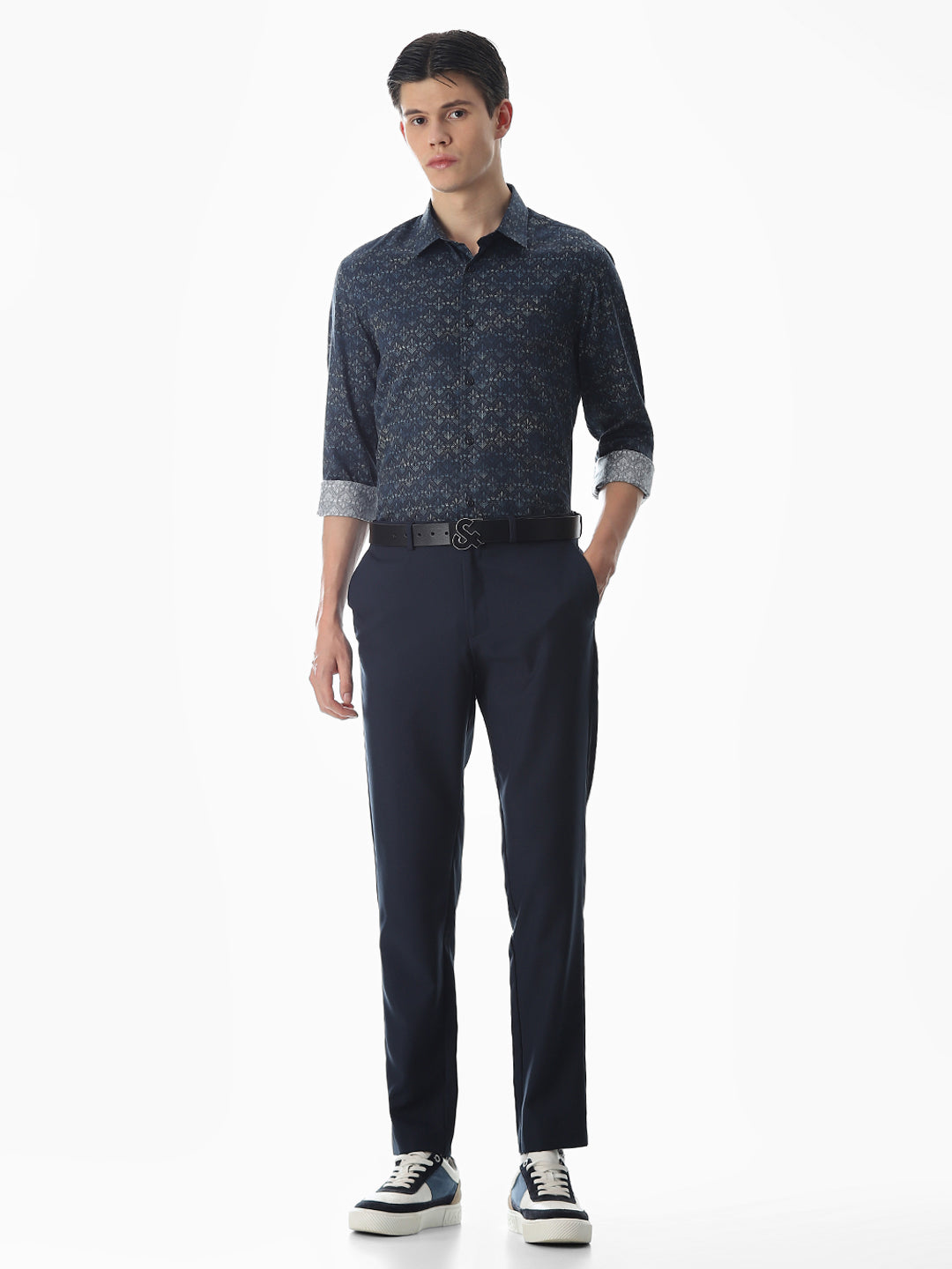 Dark Blue Printed Cotton Shirt