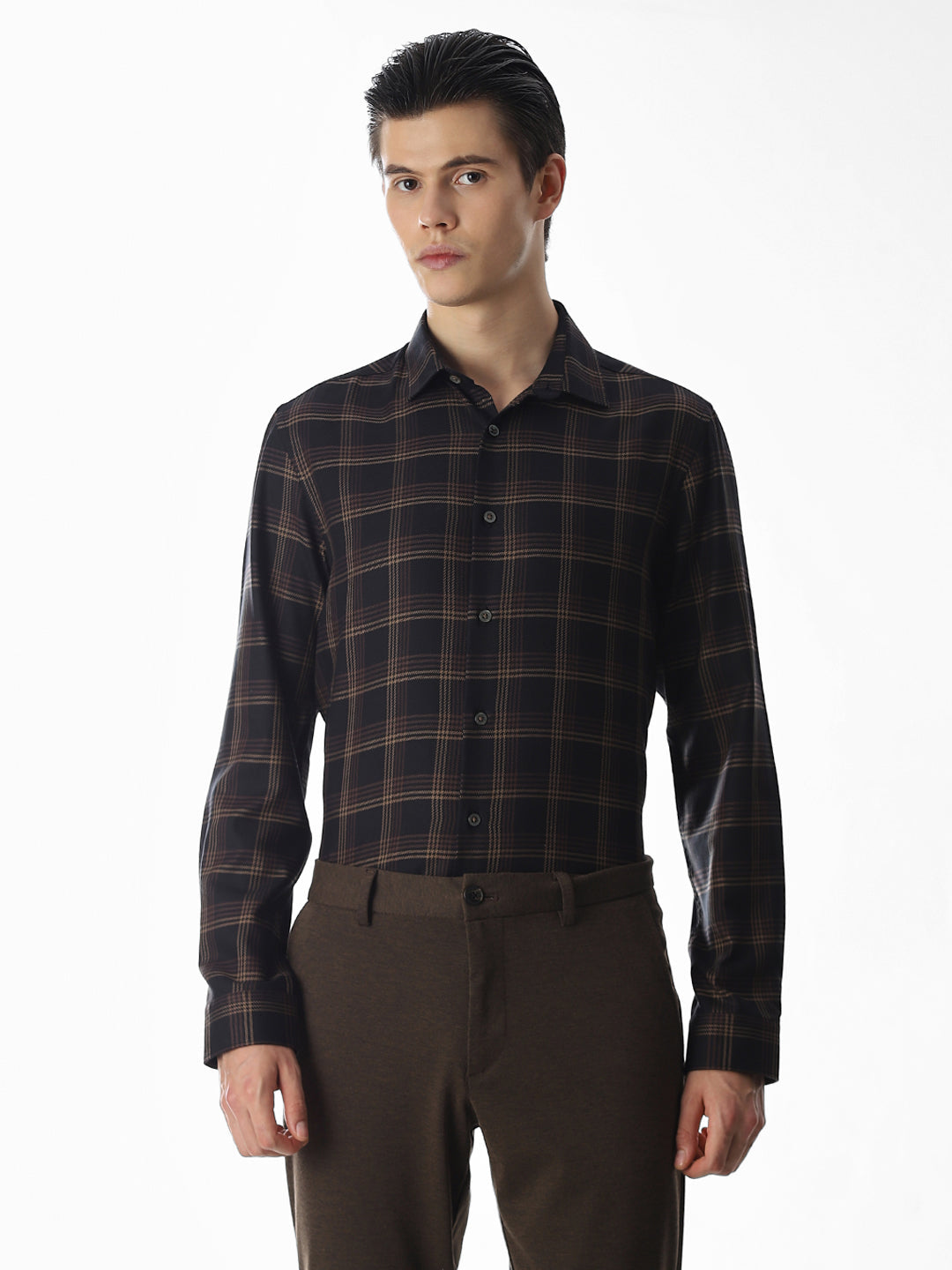 Dark Brown Check Cotton Shirt